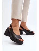 Zazoo 40376 Kožené sandály na masivním podpatku Černé