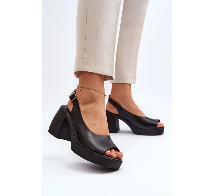 Zazoo 40376 Kožené sandály na masivním podpatku Černé