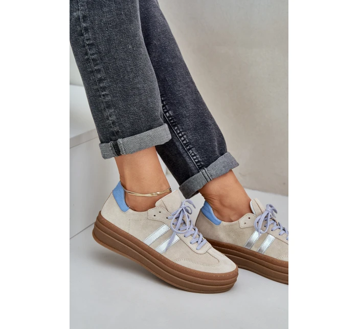 Zazoo N1068S4 Dámské semišové sneakersy na platformě béžové