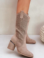 Vyřezávané Kozačky Kovářky Do Poloviny Lýtka S.Barski HY51-238 Béžové