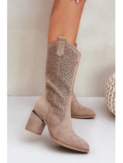 Vyřezávané Kozačky Kovářky Do Poloviny Lýtka S.Barski HY51-238 Béžové