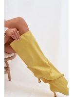 Kozačky s širokým dílem a záhyby na podpatku Žluté model 22031768 - Boto Kozačky s širokým dílem a záhyby na podpatku Žluté model 22031768 - Boto