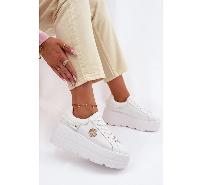 Kožené dámské tenisky na platformě model 22100258 bílé - D&A