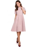 K028 Šaty s ohrnutým výstřihem - krepové růžové