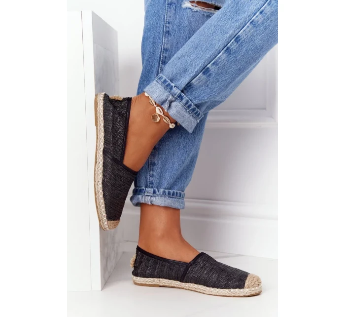 Espadrilky Na Slaměné Podrážce Lu Boo Černé Espadrilky Na Slaměné Podrážce Lu Boo Černé