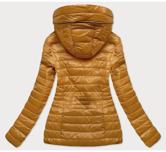 Prošívaná dámská bunda v hořčicové barvě s kapucí (6366)