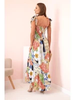 Dámské bavlněné šaty s řasením a květinovým vzorem džínovina