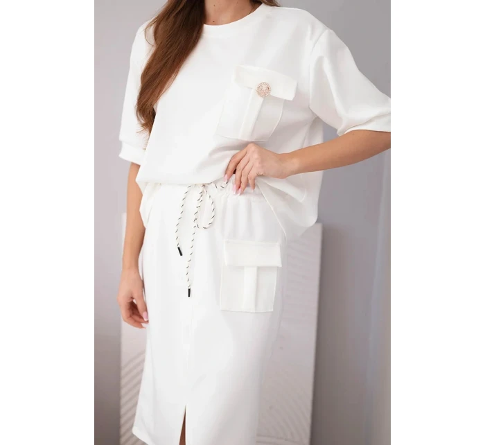 Dámský máslový komplet s halenkou a midi sukní ecru