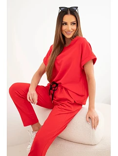 Bavlněný komplet halenka + kalhoty červený