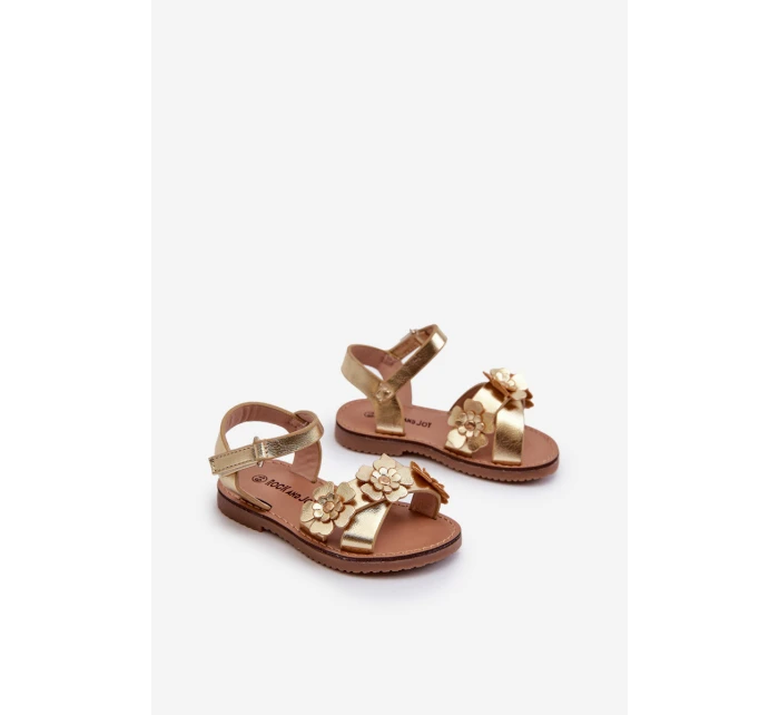 Dětské sandálky květy s na suchý zip, zlaté model 21663040 - Boto Dětské sandálky květy s na suchý zip, zlaté model 21663040 - Boto