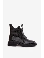 Kožené lakované boty s raženým vzorem vyhřívané černé Juviane