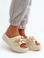 Dámské pěnové pantofle s ozdobami na silné podrážce, světle béžová Bremavia