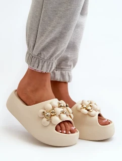 Dámské pěnové pantofle s ozdobami na silné světle béžová model 20455574 - Kesi