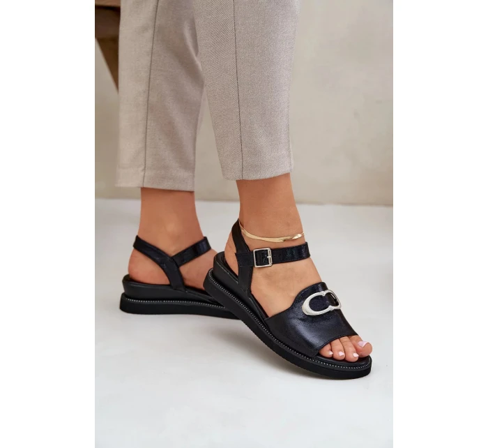 Dámské lakované sandály na klínku s ozdobou Černé Salianes Dámské lakované sandály na klínku s ozdobou Černé Salianes