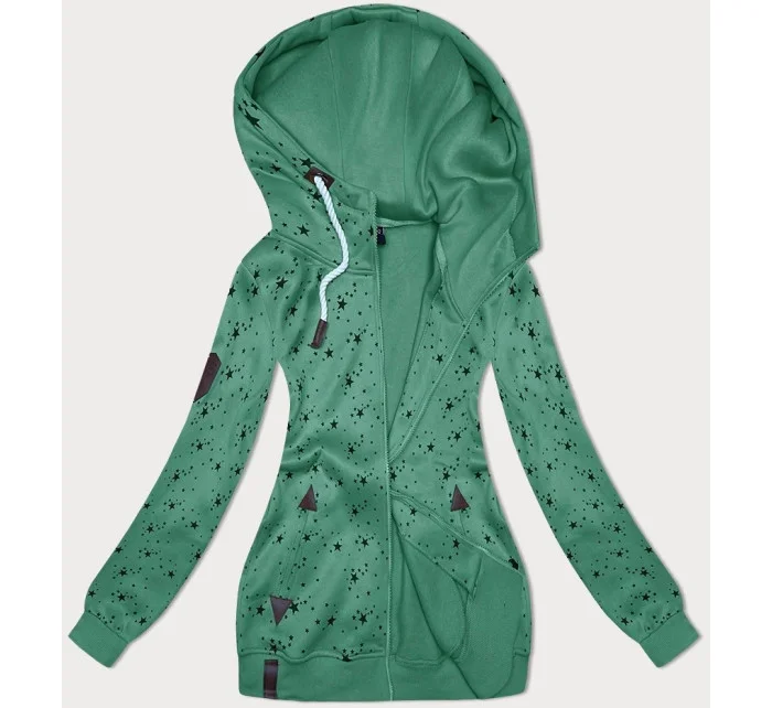Zelená dámská rozepínací mikina se vzorem hvězdiček (2313)