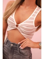 Top dámský bavlněný s výstřihem a zlatým akcentem tmavě růžová