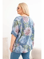 Dámská bavlněná blůzka Plus Size s krátkým rukávem a květinovým vzorem džínová