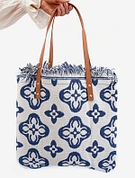 Vzorovaná velká plátěná plážová taška bílá Sadhara