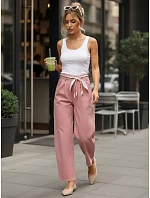 Dámské kalhoty s vysokým pasem a záševky růžové FashionStreet UY2904