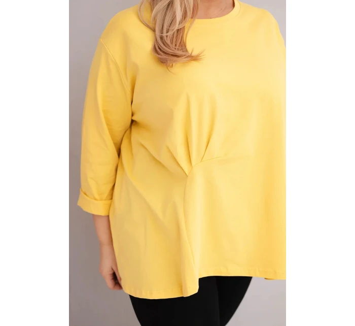 Dámská blůza plus size s bavlnou a dlouhým rukávem a nařasením žlutá