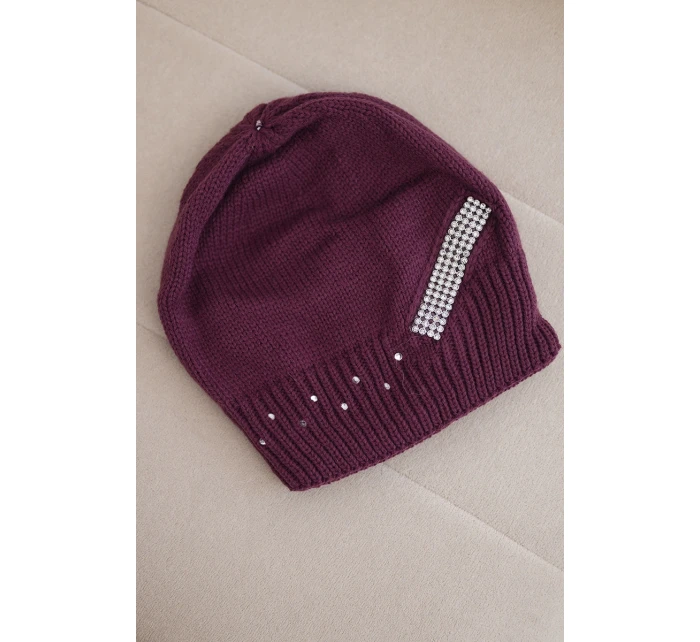 Dámská zimní vlněná čepice s ozdobnými krystalky K399 černá