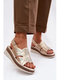 Kožené sandály na platformě model 22101270 Zlaté - S.Barski