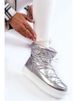 Dámské módní šněrovací boty do sněhu stříbrne Carrios