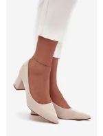 Dámské lodičky se špičatou špičkou na blokovém podpatku Pavira – béžové Dámské lodičky se špičatou špičkou na blokovém podpatku Pavira – béžové