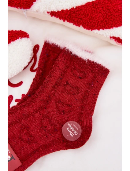 Dětské vánoční ponožky se srdíčky z alpaka vlny – červené