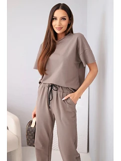 Dámský bavlněný komplet, halenka s krátkým rukávem a teplákové kalhoty fango