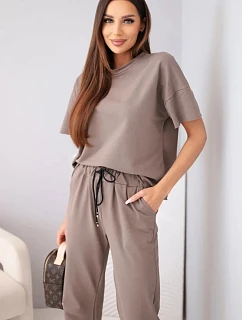 Dámský bavlněný komplet, halenka s krátkým rukávem a teplákové kalhoty fango