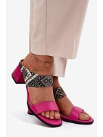 Kožené vzorované dámské sandály na podpatku Maciejka K7522-15 Fuksja