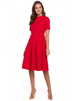 K028 Šaty s ohrnutým výstřihem - červené