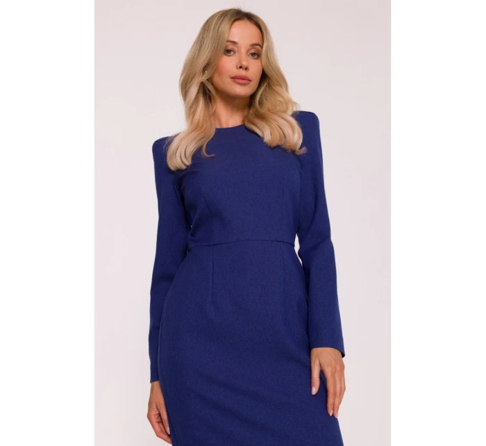 Dámské tužkové šaty s ozdobnými rameny model 21915155 modré - STYLOVE
