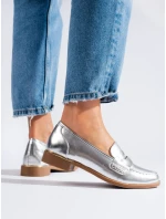 Trendy  mokasíny stříbrné dámské bez podpatku