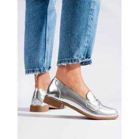 Trendy  mokasíny stříbrné dámské bez podpatku