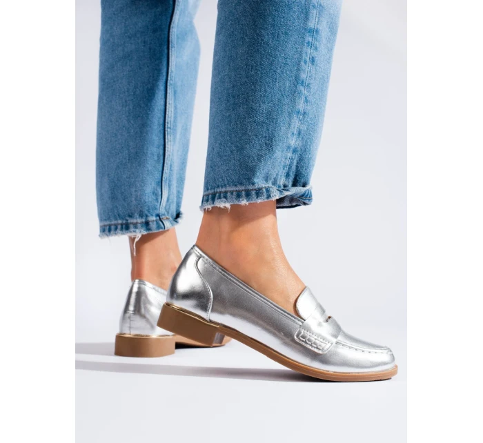 Trendy  mokasíny stříbrné dámské bez podpatku