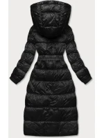 Dlouhá černá dámská bunda s opaskem (AG1-J9090)