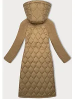 Béžová prošívaná dámská bunda pro přechodné období s ke kolenům l 20755284 - WAY MODE