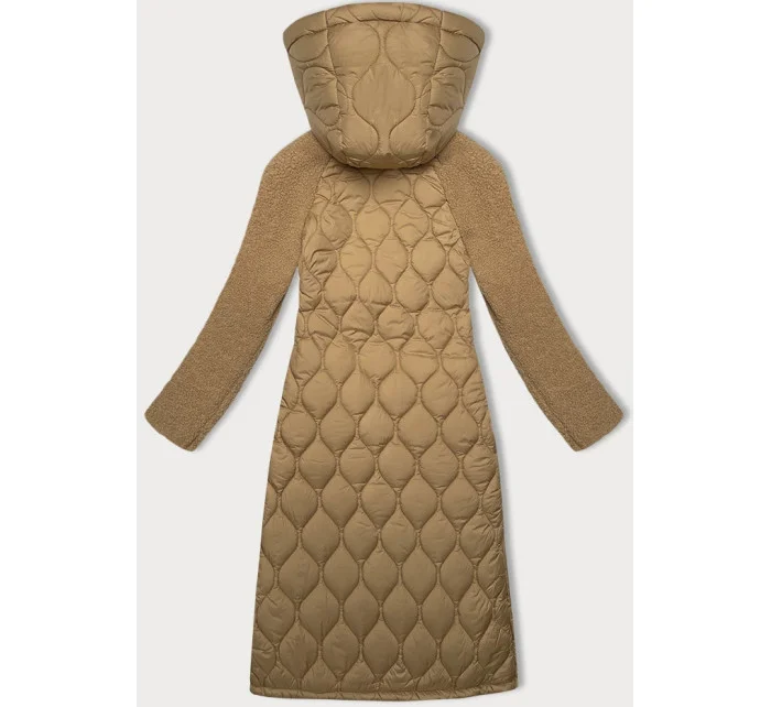 Béžová prošívaná dámská bunda pro přechodné období s ke kolenům l 20755284 - WAY MODE