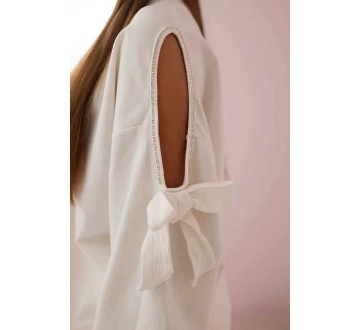 Sada mikiny s mašlí na rukávech a model 19747410 ecru - K-Fashion