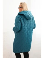 Dámská bunda Plus Size prošívaná s kapucí a model 21399762 manžetami mořská - K-Fashion