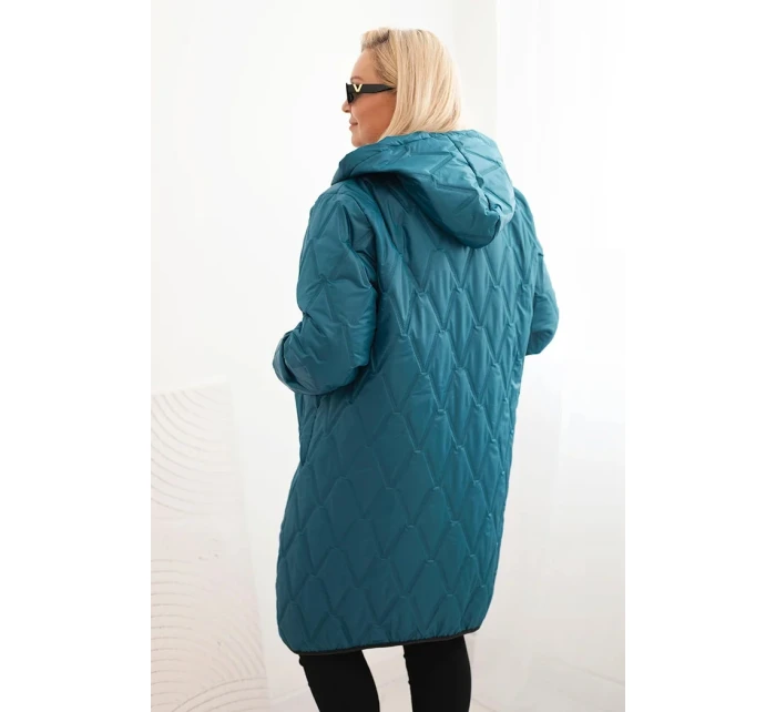 Dámská bunda Plus Size prošívaná s kapucí a model 21399762 manžetami mořská - K-Fashion