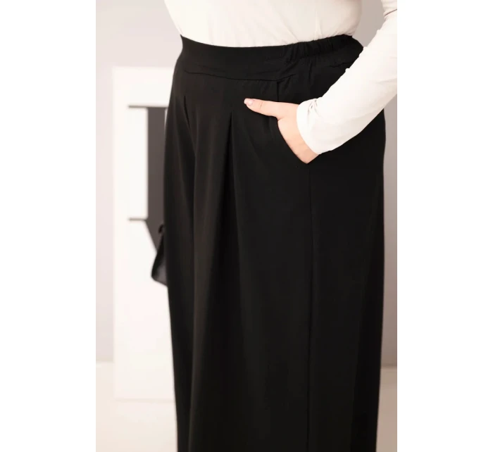 Dámské bavlněné kalhoty Plus Size s širokými nohavicemi a volným střihem černé
