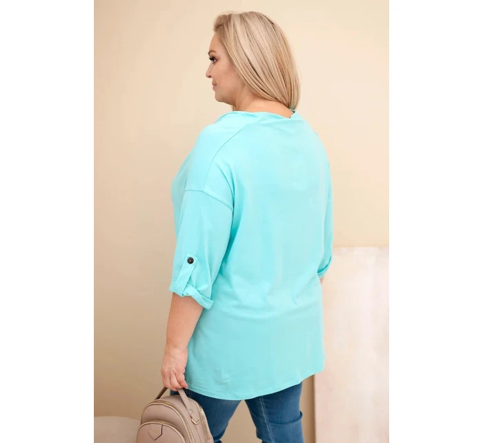 Dámská blůza Plus Size s bavlnou volného střihu s vodním výstřihem mátová