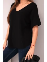 Dámská svetr s krátkým rukávem a výstřihem do V černá