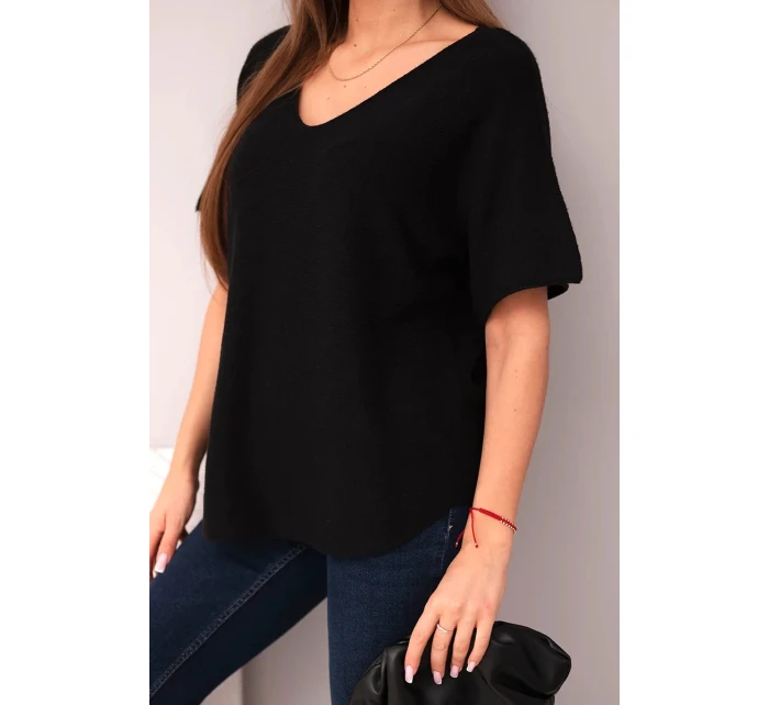 Dámská svetr s krátkým rukávem a výstřihem do V černá