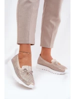 Dámské Kožené Ažurové Polobotky Z Přírodní Kůže D&A LR51-631 Zlaté Dámské Kožené Ažurové Polobotky Z Přírodní Kůže D&A LR51-631 Zlaté