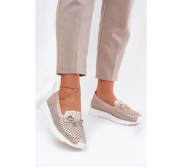 Dámské Kožené Ažurové Polobotky Z Přírodní Kůže D&A LR51-631 Zlaté Dámské Kožené Ažurové Polobotky Z Přírodní Kůže D&A LR51-631 Zlaté