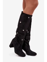 Dámské kozačky s izolací na podpatku s ozdobnými detaily černé model 21714804 - Boto